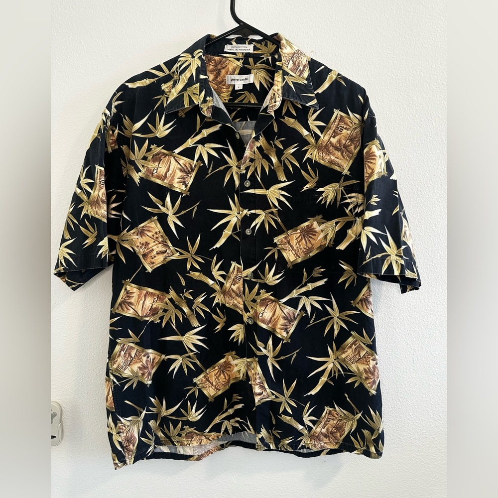Vintage Pierre Cardin Hawaiian Tropical Print Men's Shirt - Size L - 100% Cotton